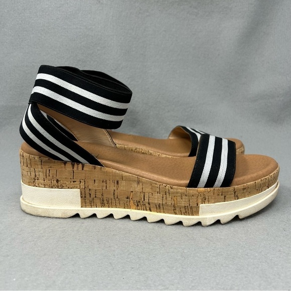 Steve Madden Size 8.5 Elba Sandals Black White Strap Platform Wedge Chunky Shoes - Picture 4 of 12